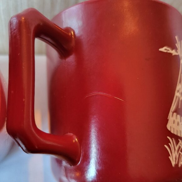 Vintage Hazel-Atlas Milk 1950s Glass Mugs Maroon Native American scenes - Picture 10 of 11